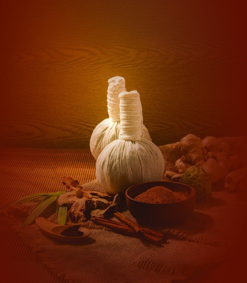 Herbal potli and medicinal ingredients used in Ayurvedic therapies